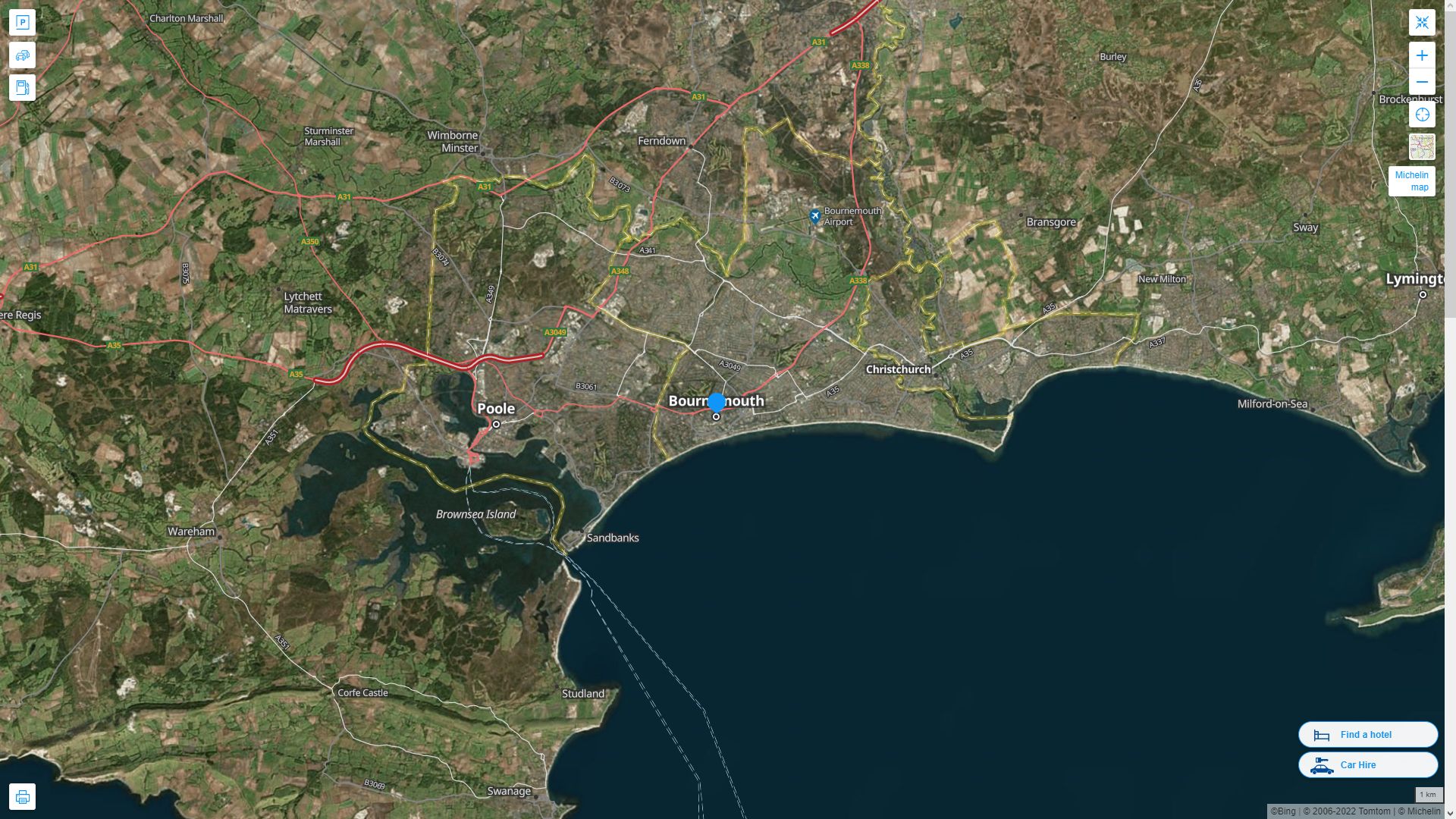 Bournemouth Royaume Uni Autoroute et carte routiere avec vue satellite